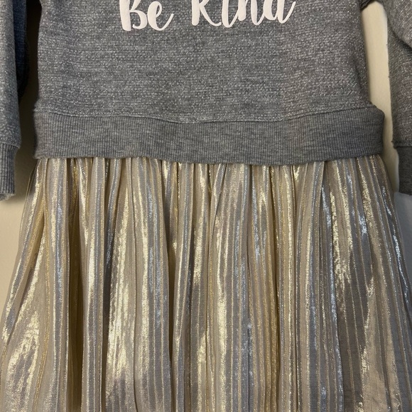 Bonnie Jean Toddler Girl Sweater Dress Metallic Knit Gold Gray 2T Pleats Holiday - Picture 5 of 14